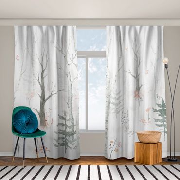 Curtain - Birch forest with poppies