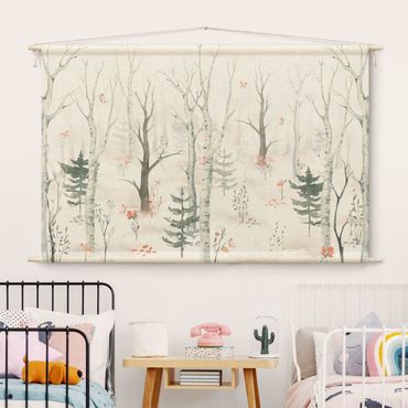 Tapestry - Birch forest with poppies