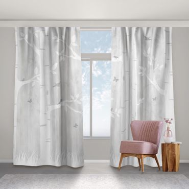 Curtain - Birch Forest With Butterflies And Birds