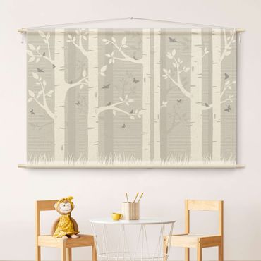 Tapestry - Birch Forest With Butterflies And Birds