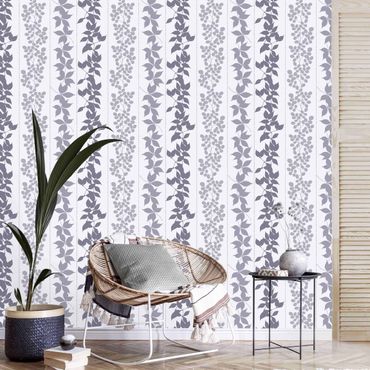 Wallpaper - Leaf Silhouettes With Stripes