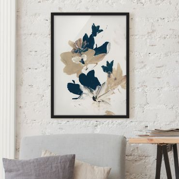 Framed prints - Blue Beige Flowers in Acrylic
