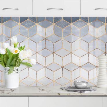 Kitchen wall cladding - Blue White Golden Geometry II