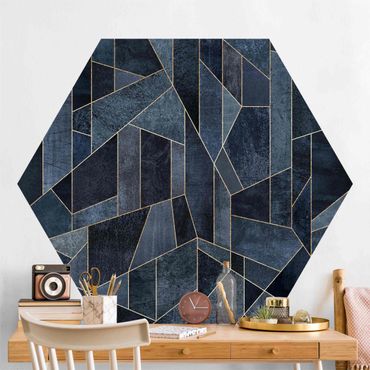 Self-adhesive hexagonal pattern wallpaper - Blue Geometry Watercolour