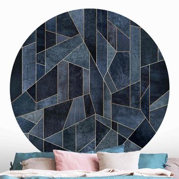Self-adhesive round wallpaper - Blue Geometry Watercolour