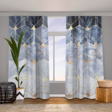 Curtain - Blue Geometry Golden Art Deco