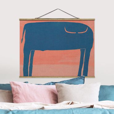Fabric print with poster hangers - Blue Bull - Landscape format 4:3
