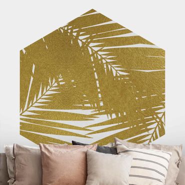 Self-adhesive hexagonal pattern wallpaper - View Through Golden Palm Leaves