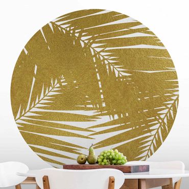 Self-adhesive round wallpaper - View Through Golden Palm Leaves