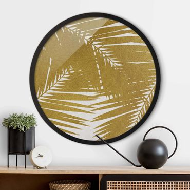 Circular framed print - View Through Golden Palm Leaves