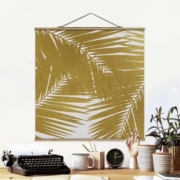 Fabric print with poster hangers - View Through Golden Palm Leaves - Square 1:1