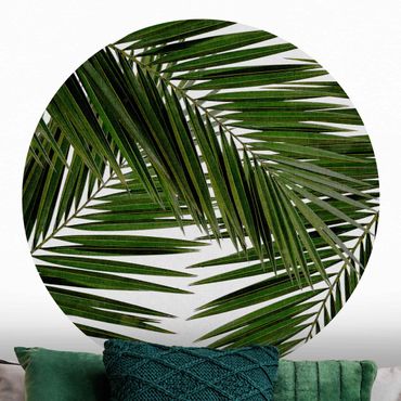 Self-adhesive round wallpaper - View Through Green Palm Leaves