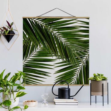Fabric print with poster hangers - View Through Green Palm Leaves - Square 1:1