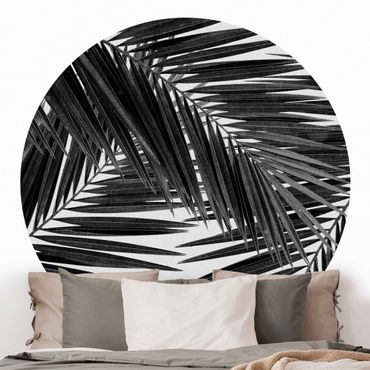 Self-adhesive round wallpaper - View Over Palm Leaves Black And White
