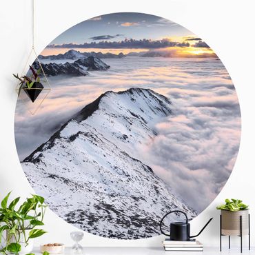 Self-adhesive round wallpaper - View Of Clouds And Mountains