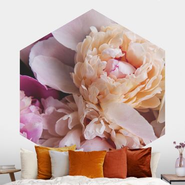 Self-adhesive hexagonal pattern wallpaper - Blooming Peonies