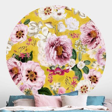 Self-adhesive round wallpaper - Blossoms On Yellow