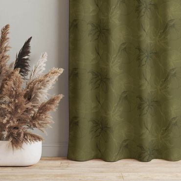 Curtain - Flower Mix - Olive Green