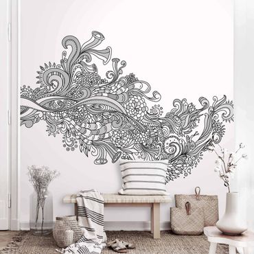 Wallpaper - Floral Wave Black And White