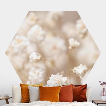 Self-adhesive hexagonal pattern wallpaper - Beautiful Flowers In Cream Colour