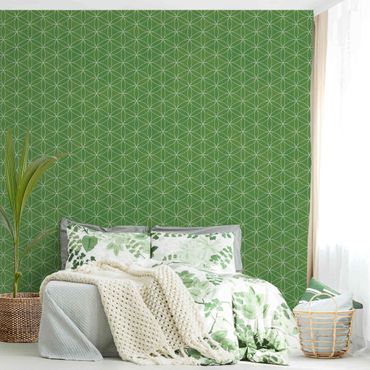 Wallpaper - Flower Of Life Line Pattern Light Green
