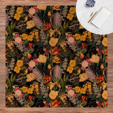 Cork mat - Flowers With Colourful Tropical Birds - Square 1:1