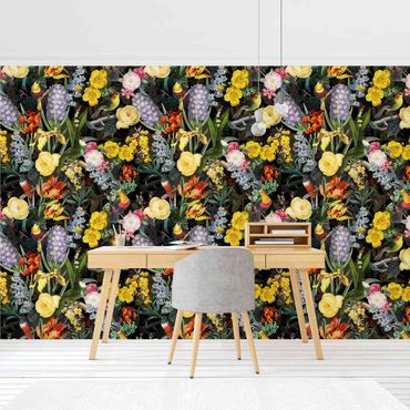 Wallpaper - Flowers With Colourful Tropical Birds