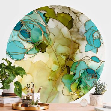 Self-adhesive round wallpaper - Flower Facets In Watercolour