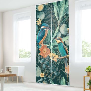 Sliding curtain set - Floral Paradise Kingfisher And Hummingbird - Panel
