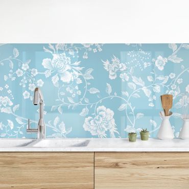 Kitchen wall cladding - Flower Tendrils On Blue