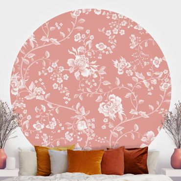 Self-adhesive round wallpaper - Flower Tendrils On Orange