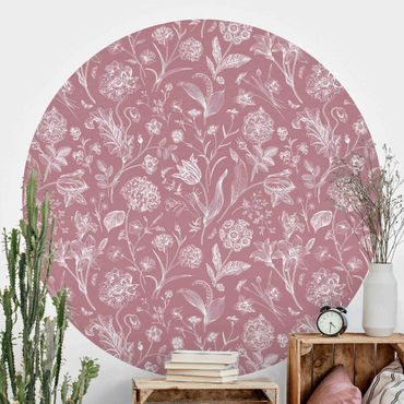 Self-adhesive round wallpaper - Flower Dance On Antique Pink
