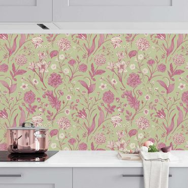 Kitchen wall cladding - Flower Dance In Mint Green And Pastel Pink  II