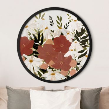 Circular framed print - Varying Flowers In Pink And White II