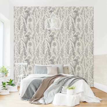 Wallpaper - Flower Waves In Gray