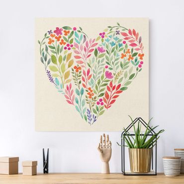Natural canvas print - Flowery Watercolour Heart-Shaped - Square 1:1
