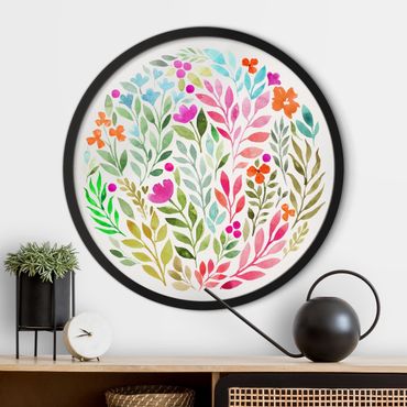 Circular framed print - Flowery Watercolour Circular