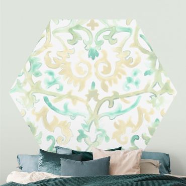 Self-adhesive hexagonal pattern wallpaper - Bohemian Watercolour Ornament