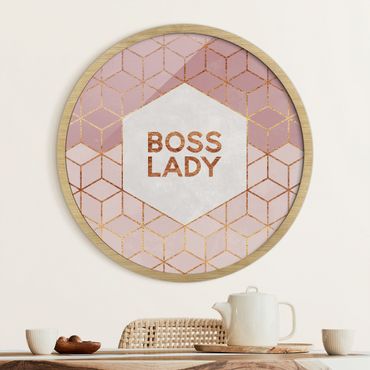 Circular framed print - Boss Lady Hexagons Pink