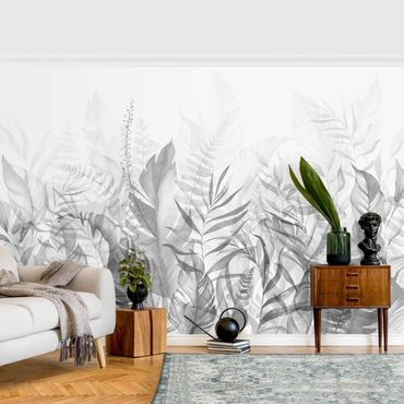 Wallpaper - Botany - Tropical Leaves Grey