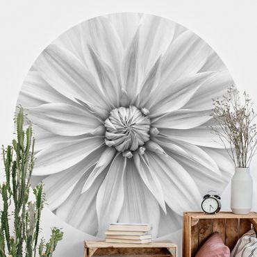 Self-adhesive round wallpaper - Botanical Blossom In White