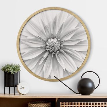 Circular framed print - Botanical Blossom In White