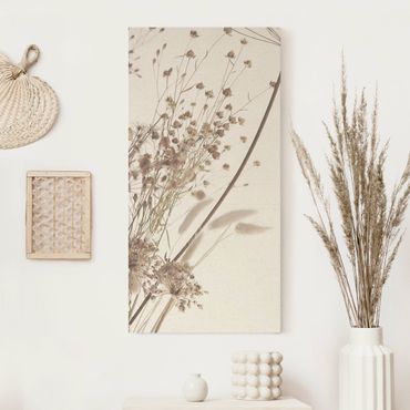 Natural canvas print - Bouquet Of Ornamental Grass And Flowers - Portrait format 1:2
