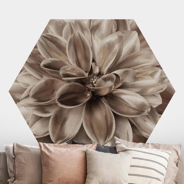 Self-adhesive hexagonal pattern wallpaper - Bronze Dahlias Dream