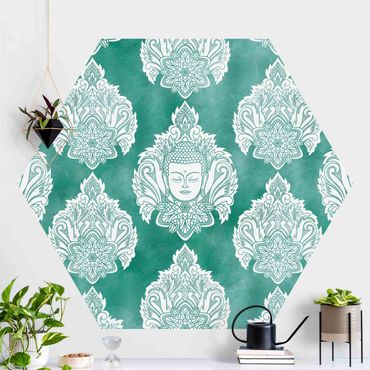 Self-adhesive hexagonal pattern wallpaper - Buddha And Lotus Emerald Pattern