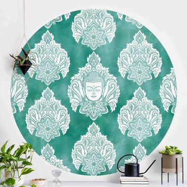 Self-adhesive round wallpaper - Buddha And Lotus Emerald Pattern