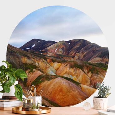 Self-adhesive round wallpaper - Colourful Mountains In Iceland