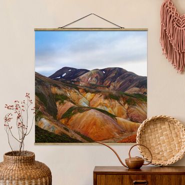 Fabric print with poster hangers - Colourful Mountains In Iceland - Square 1:1