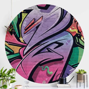 Self-adhesive round wallpaper - Colourful Graffiti Brick Wall