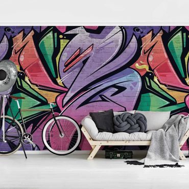 Wallpaper - Colourful Graffiti Brick Wall